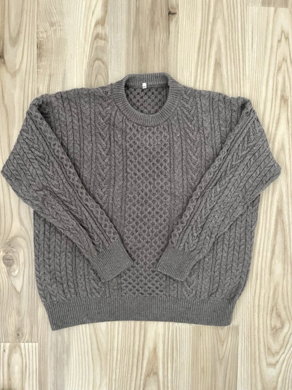 MUJI 100% Wool Cable Knit Fisherman Sweater Preppy Brown Men's size XL
